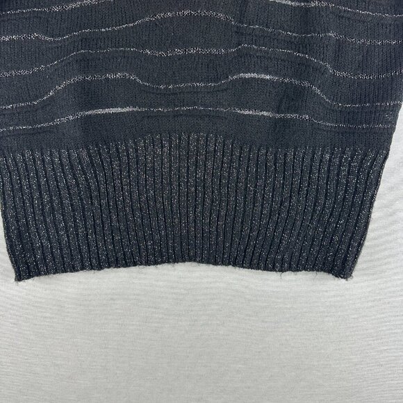 ROZ & ALI WOMEN'S BLACK w/ SILVER METALLIC, COWL NECK SWEATER, L LARGE - Picture 5 of 9
